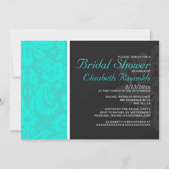 Invitations de douches nuptiales turquoises (Devant)