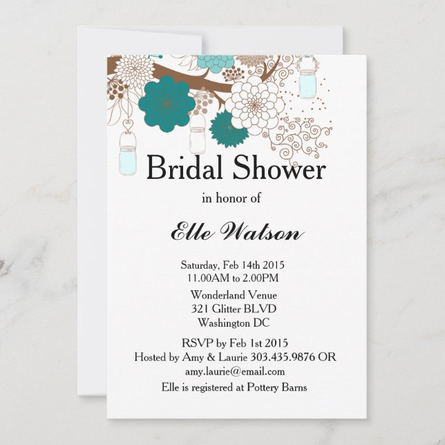 Invitations de douches nuptiales Turquoises de Mas (Devant)