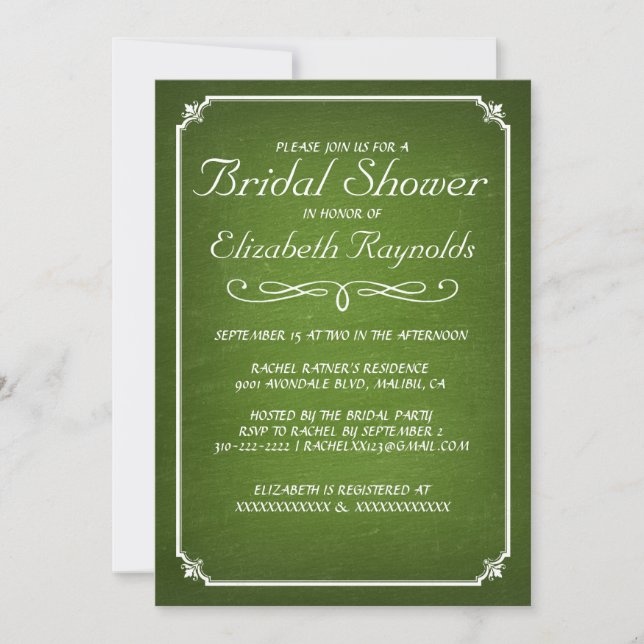 Invitations de douches nuptiales vertes de chalkbo (Devant)