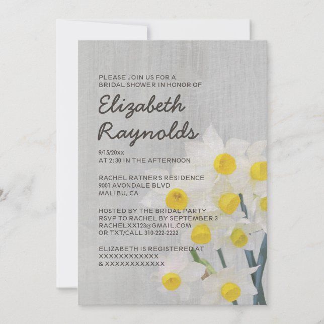 Invitations de douches nuptiales Vintages Jonquil (Devant)