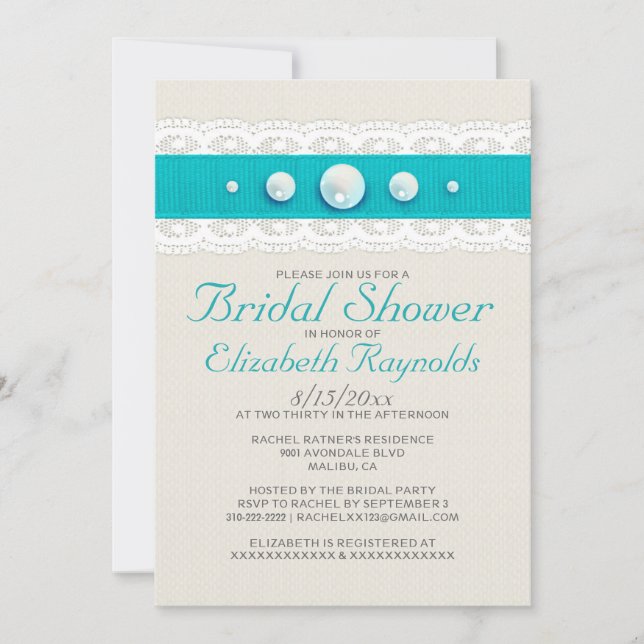 Invitations de douches nuptiales Vintages Pearl (Devant)
