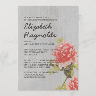 Invitations de douches nuptiales Vintages Peony