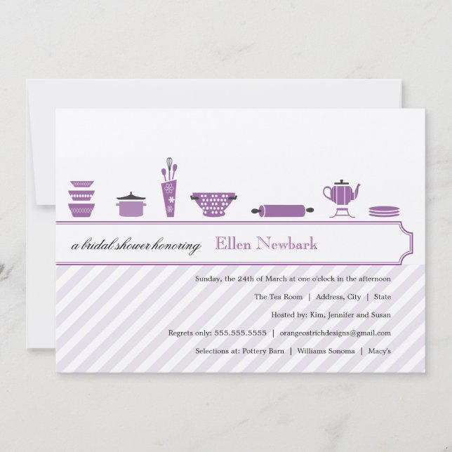 Invitations de douches nuptiales violettes (Devant)