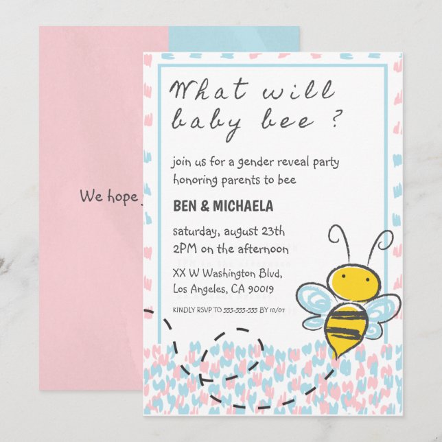 Invitations de douches pour bébé d'abeilles, Bee G (Devant / Derrière)