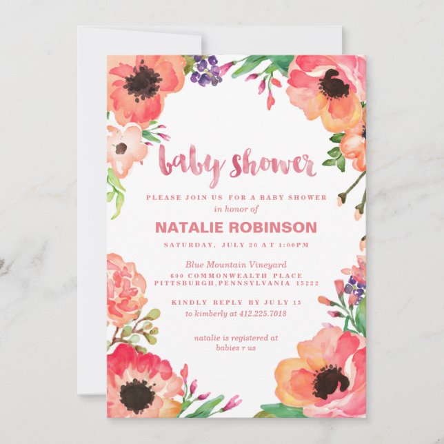 Invitations de douches pour bébé en fleurs TROPICA (Devant)