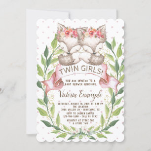 Invitations de douches pour bébé Fox Twin Girl