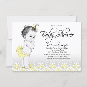 Invitations de douches pour bébé jaune gris Vintag