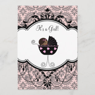 Invitations de douches pour bébé noire rose