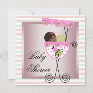 Invitations de douches pour bébé vert rose