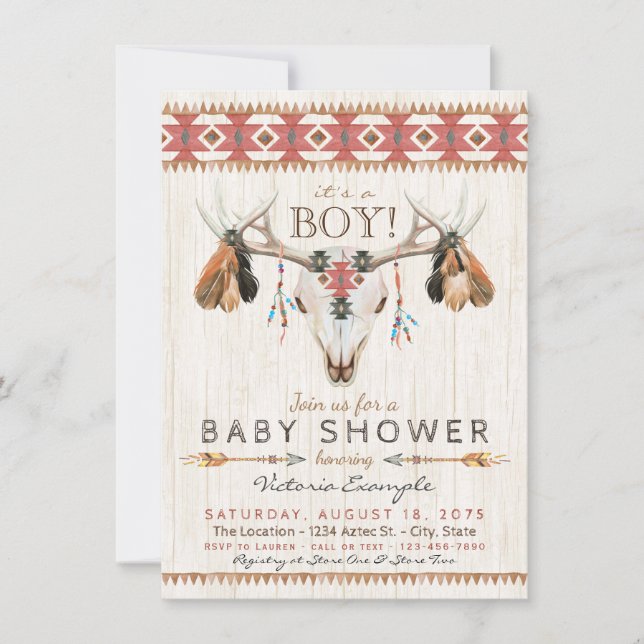 Invitations de douches pour bébés à crânes tribaux (Devant)
