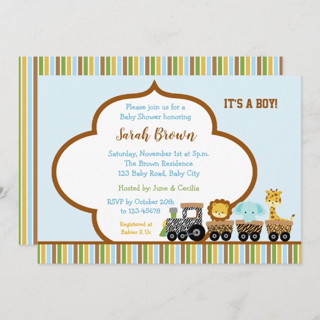 Invitations de douches pour bébés animaux (train)  (Devant / Derrière)