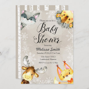 Invitations de douches pour bébés animaux Winter W
