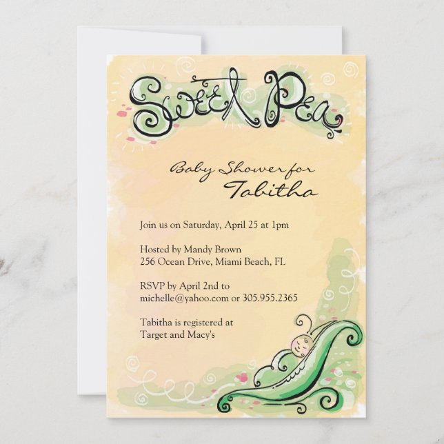 Invitations de douches pour bébés avec du pois dou (Devant)