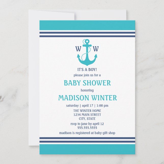 Invitations de douches pour bébés bleu clair (Devant)