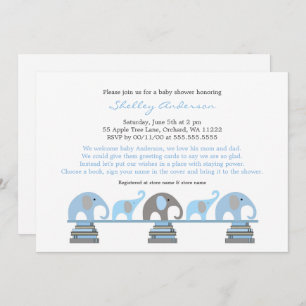 Invitations de douches pour bébés Blue Grey Elepha