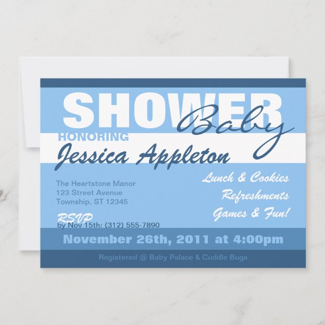 Invitations de douches pour bébés Blue Stripe (Devant)