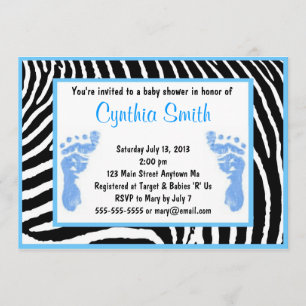 Invitations de douches pour bébés Blue Zebra