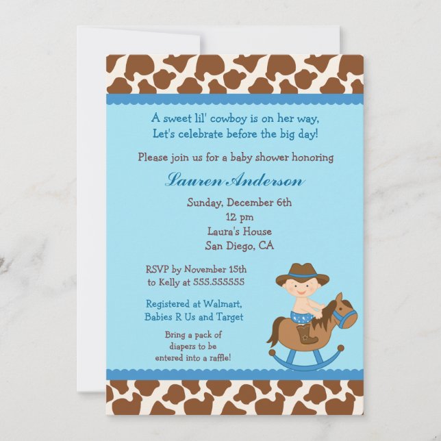 Invitations de douches pour bébés Cowboy (Devant)