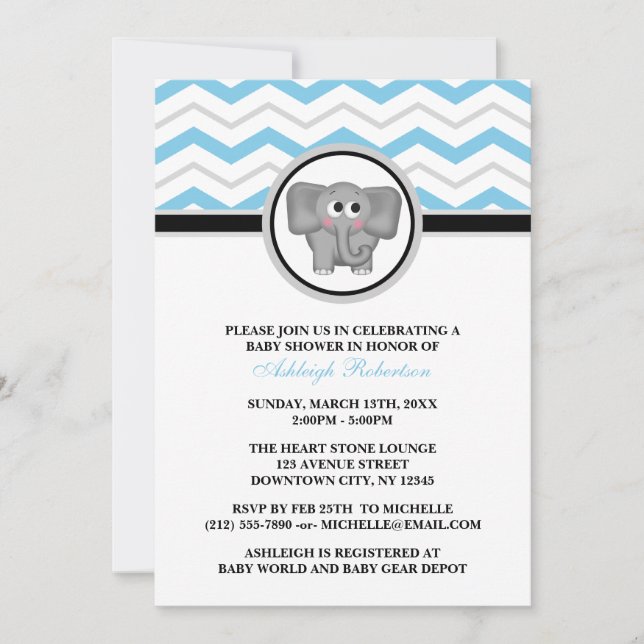 Invitations de douches pour bébés Elephant Blue Gr (Devant)