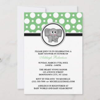 Invitations de douches pour bébés Elephant Green P
