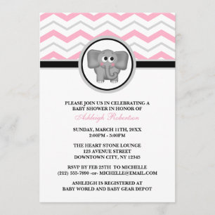 Invitations de douches pour bébés Elephant Pink Gr