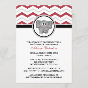 Invitations de douches pour bébés Elephant Red Gre