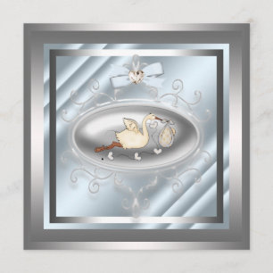 Invitations de douches pour bébés en cigogne bleu 