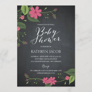 Invitations de douches pour bébés florales griffée