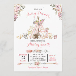 Invitations de douches pour bébés Girls Woodland