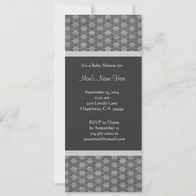 Invitations de douches pour bébés gris et argent (Devant)
