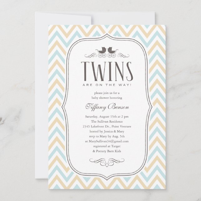 Invitations de douches pour bébés jumeaux (Devant)