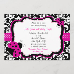 Invitations de douches pour bébés Ladybug Damask