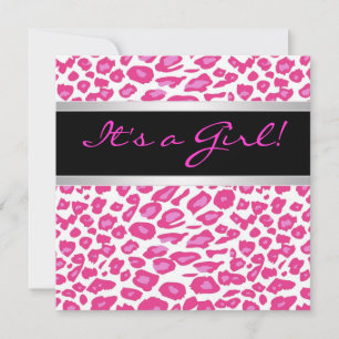 Invitations de douches pour bébés Leopard rose cha