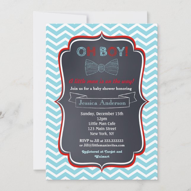 Invitations de douches pour bébés Little Man Bowti (Devant)