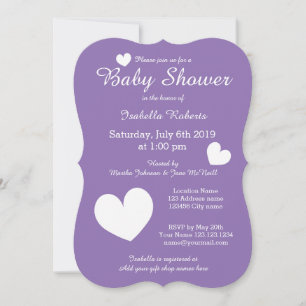 Invitations de douches pour bébés mauves au coeur 