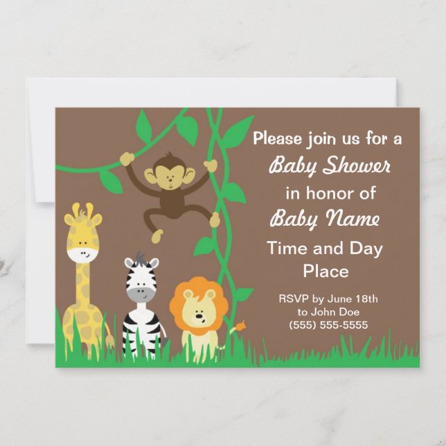 Invitations de douches pour bébés neutres animaux  (Devant)