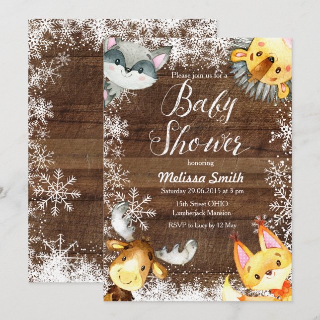 Invitations de douches pour bébés Noël Rustic Wood (Devant / Derrière)