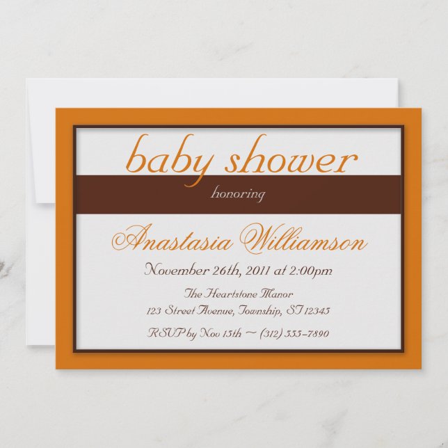 Invitations de douches pour bébés orange Brown (Devant)