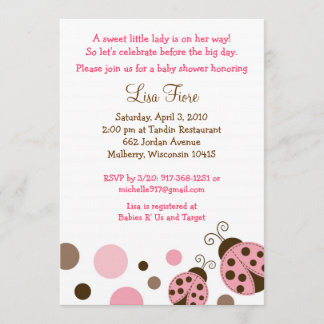 Invitations de douches pour bébés Pink Mod Ladybug