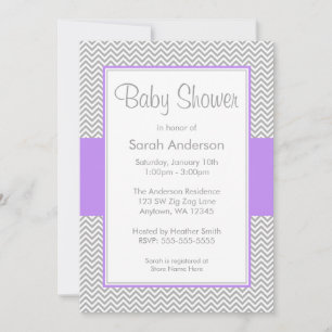 Invitations de douches pour bébés Purple et Grey C