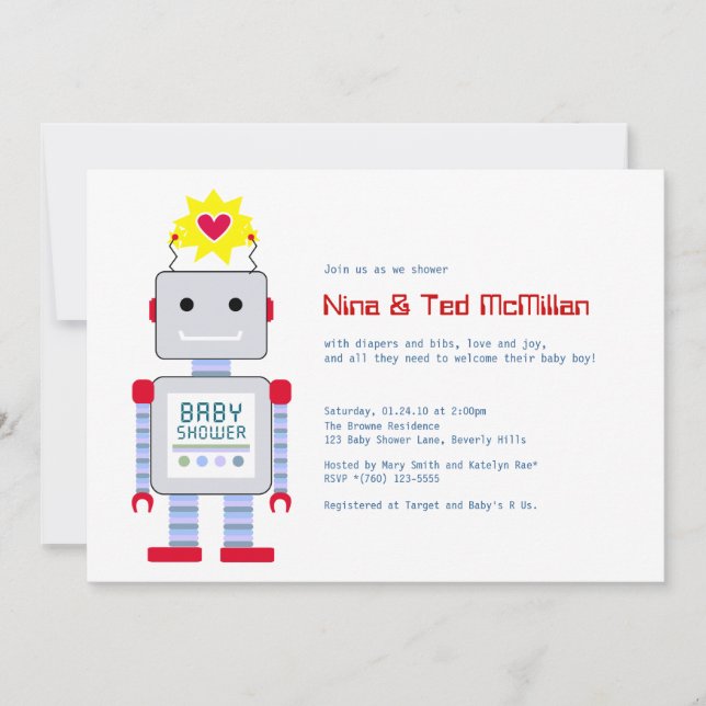 Invitations de douches pour bébés robots, 5x7 (Devant)