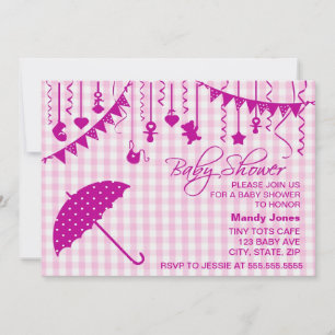 Invitations de douches pour bébés roses En vichy p