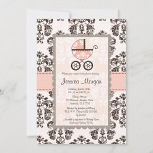 Invitations de douches pour bébés roses et Brown