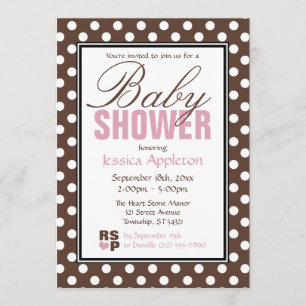 Invitations de douches pour bébés roses Polka Brow