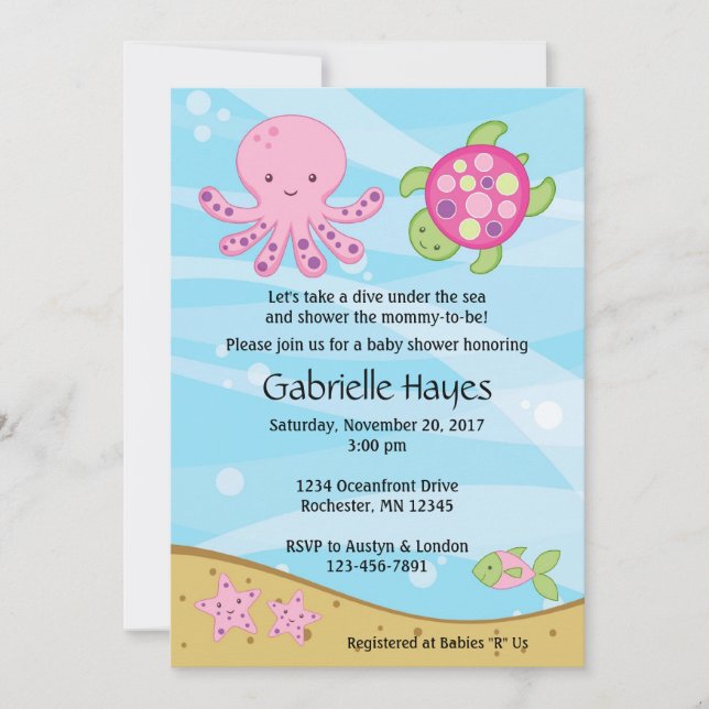 Invitations de douches pour bébés roses sous la me (Devant)