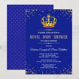 Invitations de douches pour bébés Royal Blue Gold