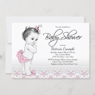 Invitations de douches pour bébés Vintages rose Gr