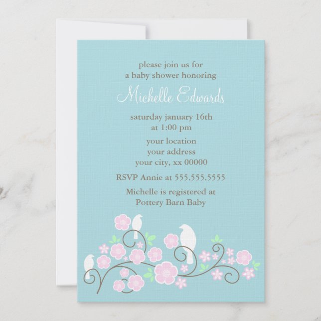 Invitations de douches pour oiseaux et fleurs (Devant)