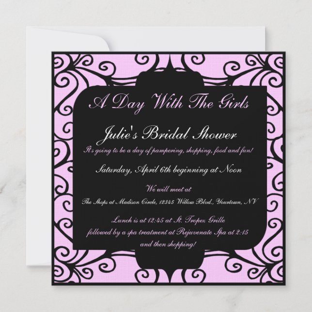 Invitations de fantaisie roses et noires (Devant)