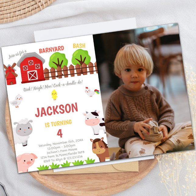 Invitations de fermes personnalisables pour les en (Green Farm Birthday Invitations with photo)